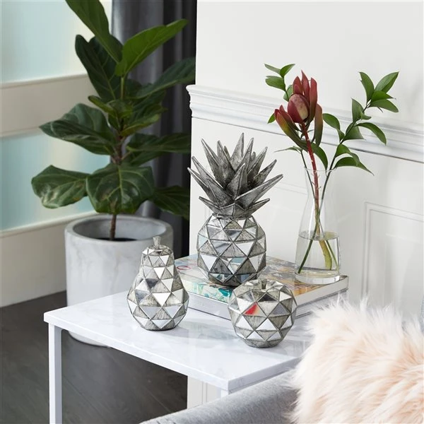 Grayson Lane Contemporary Fruit Sculpture Silver Polystone - Set of 3 2 Grayson Lane Contemporary Fruit Sculpture Silver Polystone - Set of 3 - Image 2