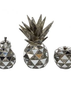 Grayson Lane Contemporary Fruit Sculpture Silver Polystone - Set of 3