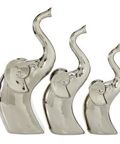 Grayson Lane Silver Contemporary Elephant Sculpture Porcelain - Set of 3
