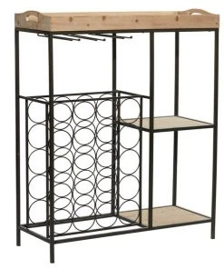 Grayson Lane 20-Bottle Beige Wood and Metal Wine Rack