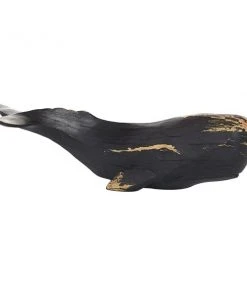 Grayson Lane 4-in x 14-in Coastal Whale Sculpture Black Polyresin