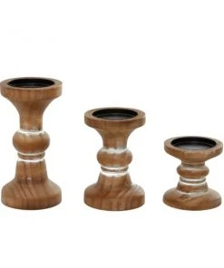 Grayson Lane 1 Candle Brown Wood Pillar Farmhouse Candle Holder - Set of 3 -GRAYSON LANE shop 330858785 AlternateImage5 l