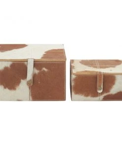 Grayson Lane Brown Leather Natural Box - Set of 2