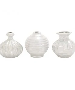 Grayson Lane 6-in x 6-in Modern White Stoneware Vase - Set of 3