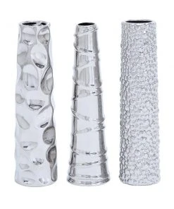 Grayson Lane 12-in x 3-in Glam Vase in Silver Ceramic - Set of 3