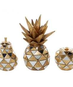Grayson Lane Glam Fruit Sculpture - Gold Polystone - Set of 3