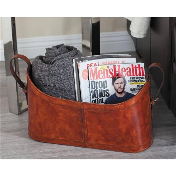 Grayson Lane 12-in x 21-in x 9-in Rustic Magazine Rack Holder - Brown Leather 2 Grayson Lane 12-in x 21-in x 9-in Rustic Magazine Rack Holder - Brown Leather - Image 2