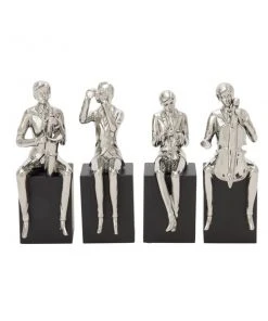 Grayson Lane 5-in x 14-in Silver Modern Musician Sculpture Porcelain - Set of 4
