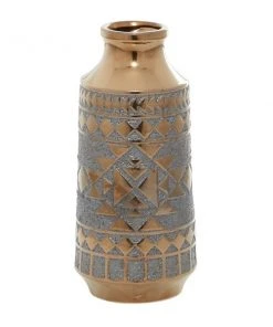 Grayson Lane 16-in x 7-in x 7In. Contemporary Vase in Gold Porcelain