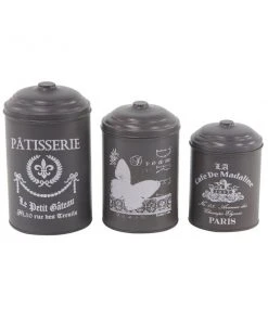 Grayson Lane Vintage Decorative Jar Grey Tin - Set of 3