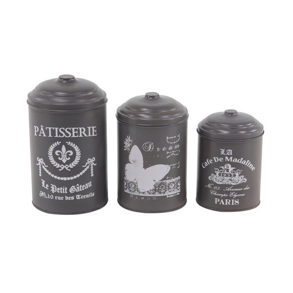 Grayson Lane Vintage Decorative Jar Grey Tin - Set of 3 1 Grayson Lane Vintage Decorative Jar Grey Tin - Set of 3