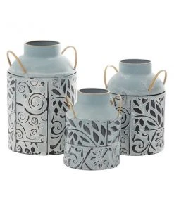 Grayson Lane Farmhouse Vase in Blue Metal - Set of 3