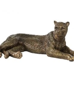 Grayson Lane 5-in x 13-in Contemporary Sculpture Gold Polystone Leopard