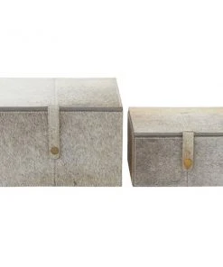 Grayson Lane Grey Leather Natural Box - Set of 2