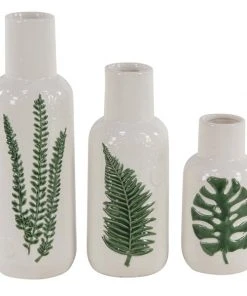 Grayson Lane Coastal Style Vase in White Stoneware - Set of 3