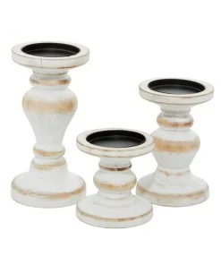 Grayson Lane 1 Candle White Wood Pillar Farmhouse Candle Holder - Set of 3 -GRAYSON LANE shop 330858871 AlternateImage5 l
