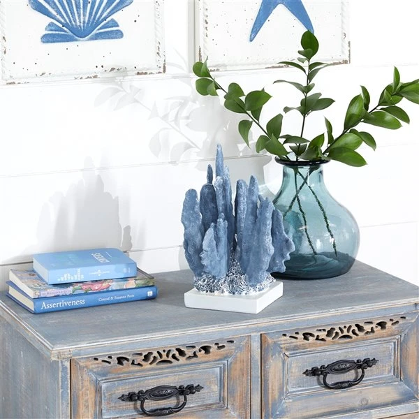 Grayson Lane 10-in x 7-in Coastal Sculpture Blue Polystone Coral 2 Grayson Lane 10-in x 7-in Coastal Sculpture Blue Polystone Coral - Image 2