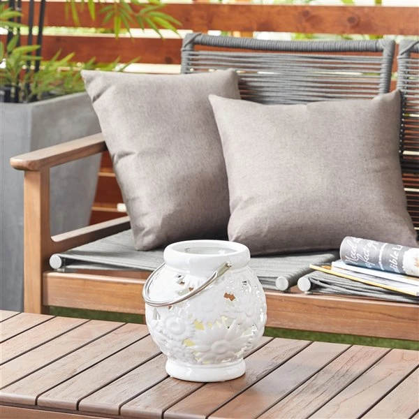 Grayson Lane 1 Candle White Ceramic Lantern Contemporary Candle Holder 2 Grayson Lane 1 Candle White Ceramic Lantern Contemporary Candle Holder - Image 2