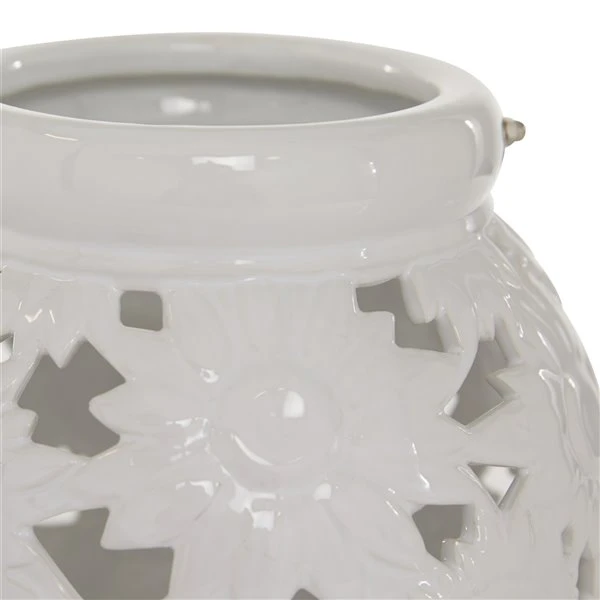 Grayson Lane 1 Candle White Ceramic Lantern Contemporary Candle Holder 3 Grayson Lane 1 Candle White Ceramic Lantern Contemporary Candle Holder - Image 3