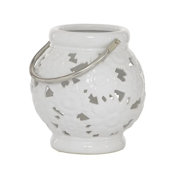 Grayson Lane 1 Candle White Ceramic Lantern Contemporary Candle Holder 5 Grayson Lane 1 Candle White Ceramic Lantern Contemporary Candle Holder - Image 5