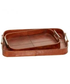 Grayson Lane Rustic Tray Brown Leather - Set of 2
