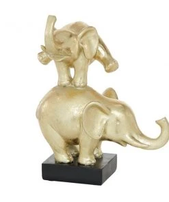 Grayson Lane 10-in x 8-in Contemporary Elephant Sculpture Gold Polystone