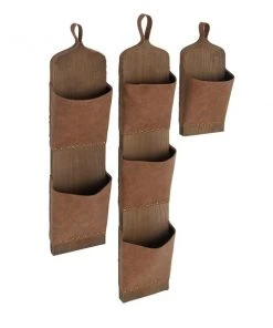 Grayson Lane Rustic Magazine Rack Holder Brown Leather - Set of 3