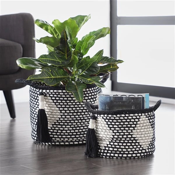 Grayson Lane Traditional Storage Basket Black Polyester - Set of 2 2 Grayson Lane Traditional Storage Basket Black Polyester - Set of 2 - Image 2