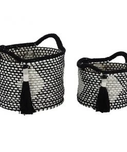 Grayson Lane Traditional Storage Basket Black Polyester - Set of 2