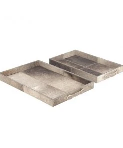 Grayson Lane Traditional Tray Grey Wood - Set of 2