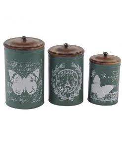 Grayson Lane Vintage Decorative Jar Green Tin - Set of 3