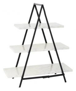 Grayson Lane 23-in x 20-in Contemporary White Marble and Ion 3 Tier Tray Stand