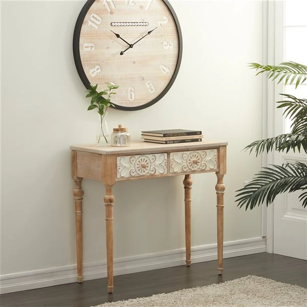Grayson Lane 33-in x 36-in Wood Farmhouse Console Table - Brown 2 Grayson Lane 33-in x 36-in Wood Farmhouse Console Table - Brown - Image 2
