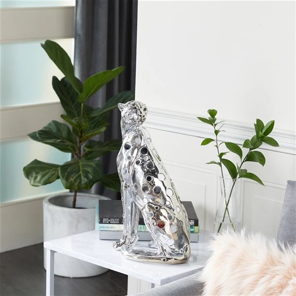 Grayson Lane 16-in x 7-in Glam Sculpture Silver Polystone Leopard 2 Grayson Lane 16-in x 7-in Glam Sculpture Silver Polystone Leopard - Image 2