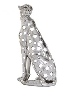 Grayson Lane 16-in x 7-in Glam Sculpture Silver Polystone Leopard