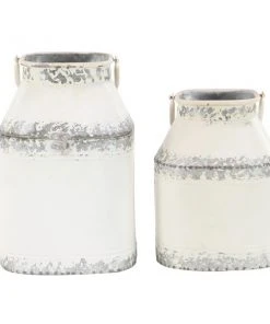 Grayson Lane Farmhouse White Metal Decorative Jar - Set of 2