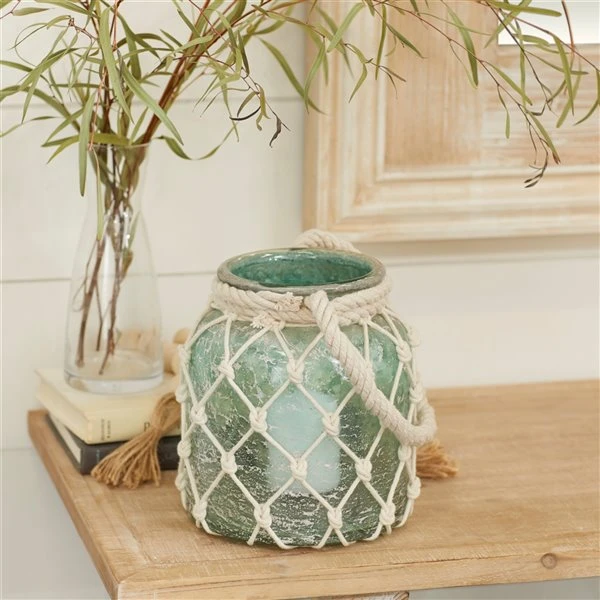 Grayson Lane 1 Candle Glass Lantern Coastal Candle Holder (Aquamarine) 2 Grayson Lane 1 Candle Glass Lantern Coastal Candle Holder (Aquamarine) - Image 2
