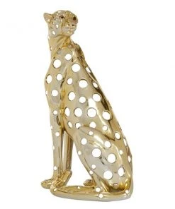 Grayson Lane 16-in x 7-in Glam Sculpture Gold Polystone Leopard