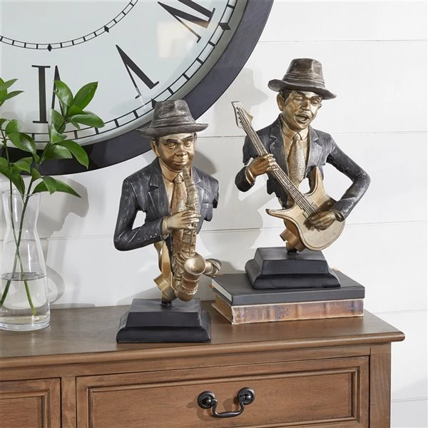 Grayson Lane Gold Vintage Musician Sculpture in Polystone - Set of 2 2 Grayson Lane Gold Vintage Musician Sculpture in Polystone - Set of 2 - Image 2