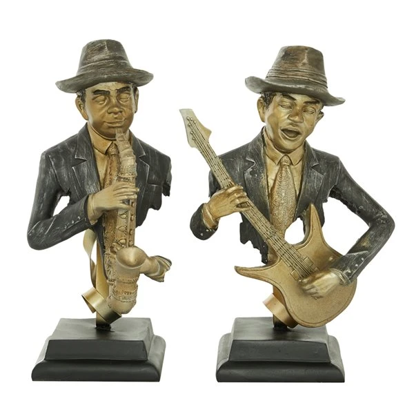 Grayson Lane Gold Vintage Musician Sculpture in Polystone - Set of 2 4 Grayson Lane Gold Vintage Musician Sculpture in Polystone - Set of 2 - Image 4