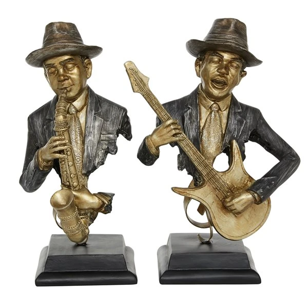Grayson Lane Gold Vintage Musician Sculpture in Polystone - Set of 2 1 Grayson Lane Gold Vintage Musician Sculpture in Polystone - Set of 2