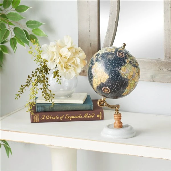 Grayson Lane 11-in x 6-in Contemporary Globe Black Marble and Metal 2 Grayson Lane 11-in x 6-in Contemporary Globe Black Marble and Metal - Image 2