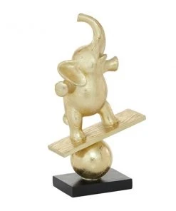 Grayson Lane 12-in x 7-in Contemporary Elephant Sculpture Gold Polystone