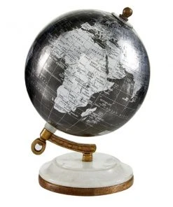 Grayson Lane 7-in x 5-in Modern Globe in Black Marble and Metal