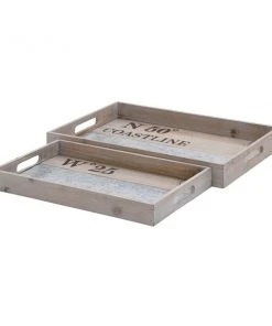 Grayson Lane Coastal Tray Brown Wood - Set of 2