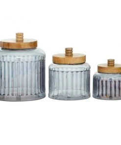 Grayson Lane Farmhouse Decorative Jar in Grey Glass - Set of 3