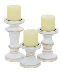 Grayson Lane 1 Candle Wood Pillar Farmhouse Candle Holder - Set of 3
