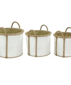 Grayson Lane Coastal Storage Basket White Sea Grass - Set of 3