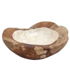 Grayson Lane Natural Brown Wood and Shell Decorative Bowl