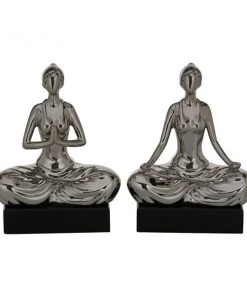 Grayson Lane Silver Porcelain Yoga Sculptures - Set of 2